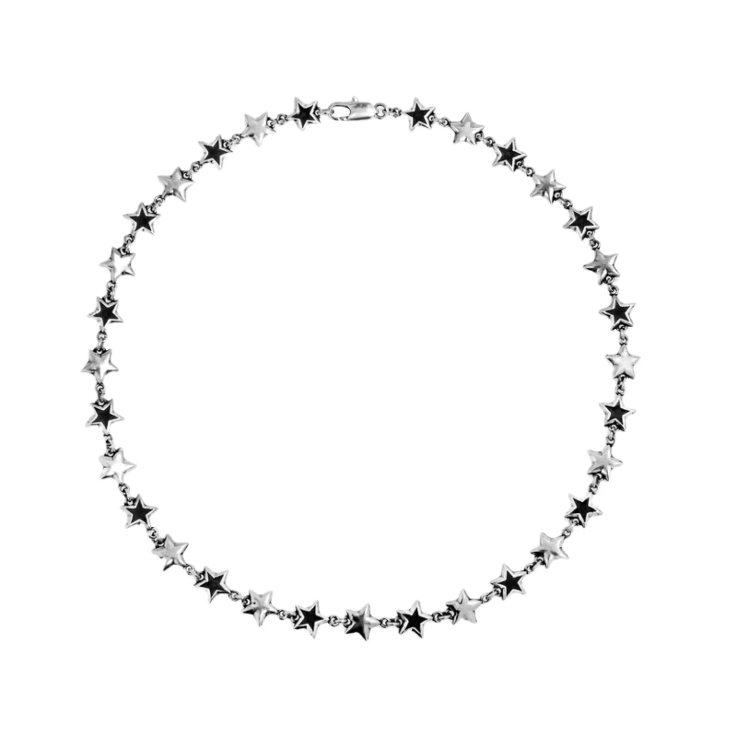 BLACK ENAMELED STARS NECKLACE - SILVER