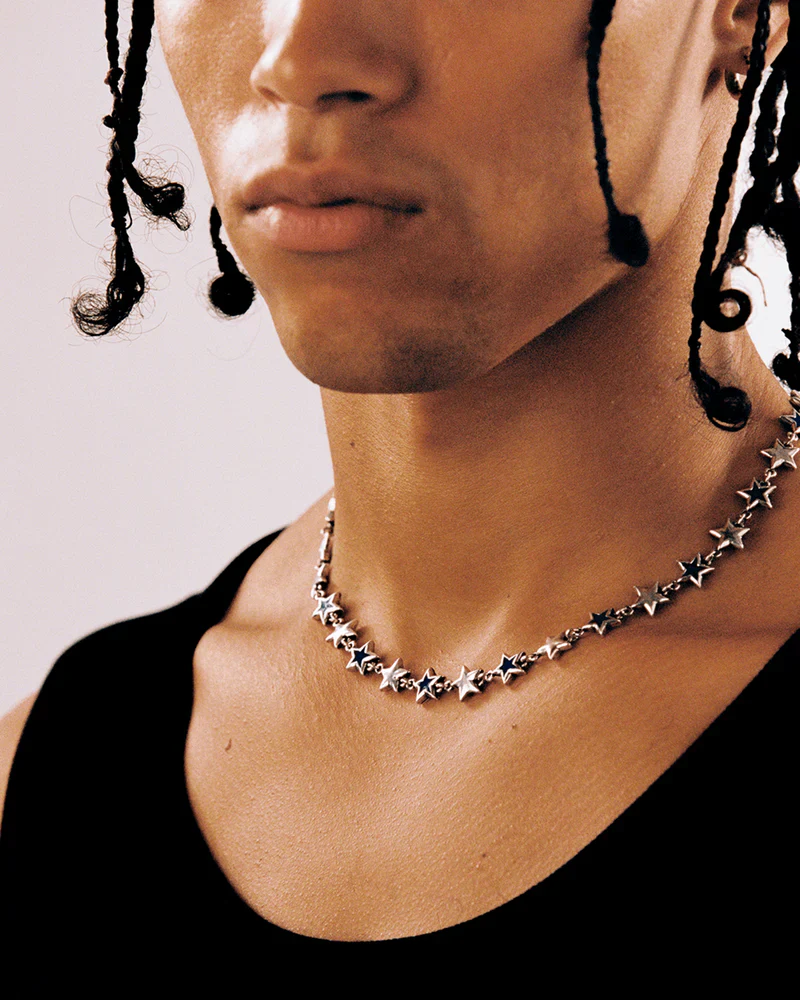 BLACK ENAMELED STARS NECKLACE - SILVER - Image 2