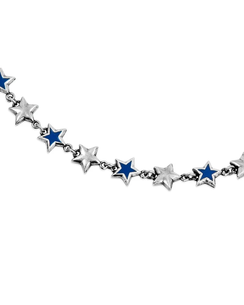 BLUE ENAMELED STARS NECKLACE - SILVER - Image 4