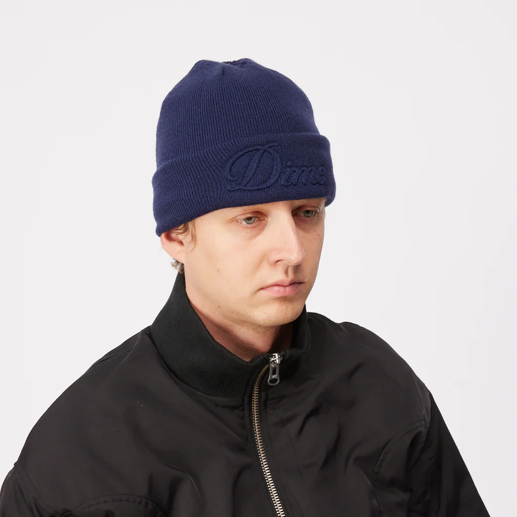 CURSIVE FOLD BEANIE - NAVY - Image 2
