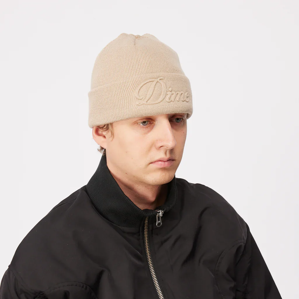 CURSIVE FOLD BEANIE - TAN - Image 2