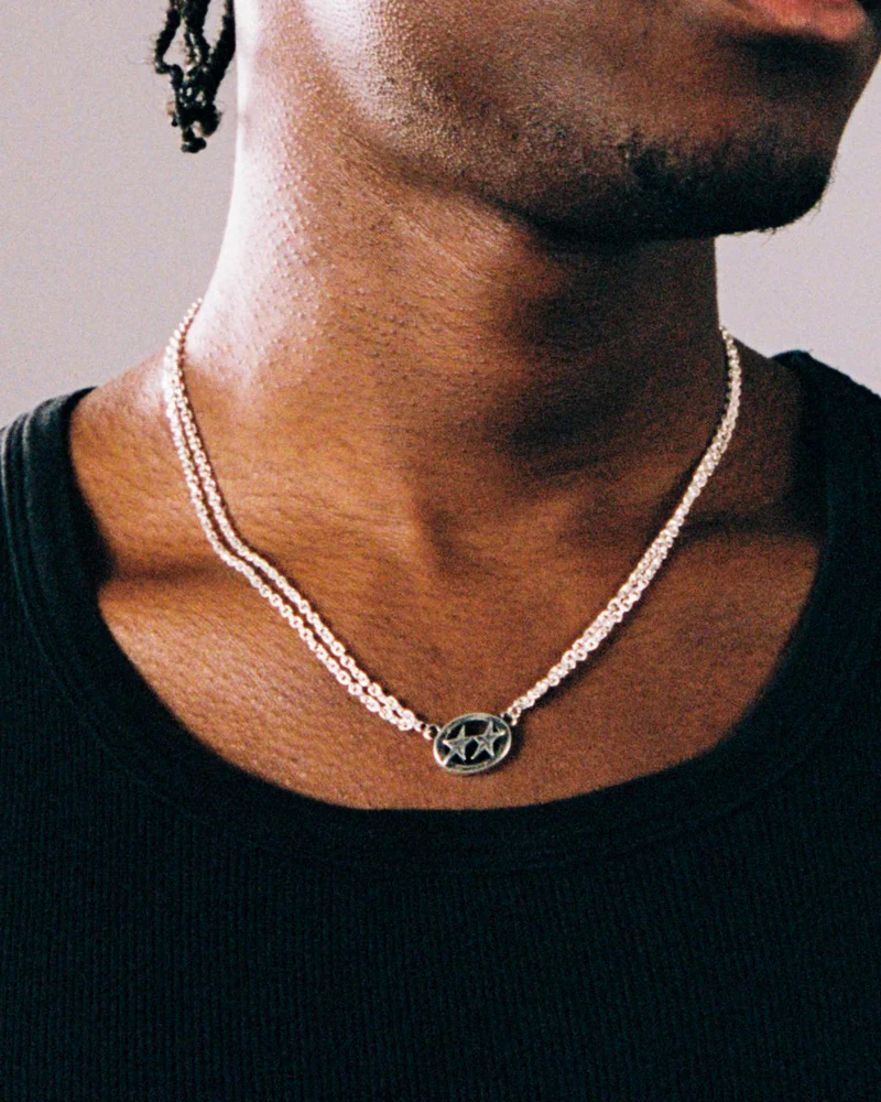 ICON DOUBLE CHAIN NECKLACE - SILVER - Image 2