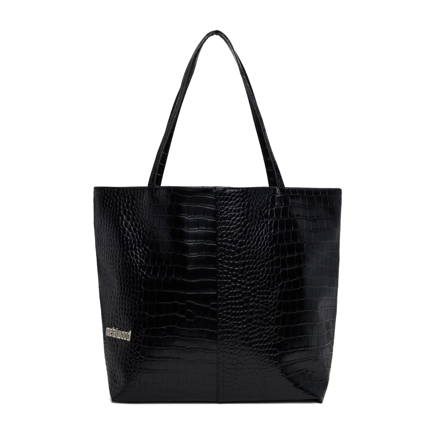 METAL LOGO STUD CROC TOTE - BLACK