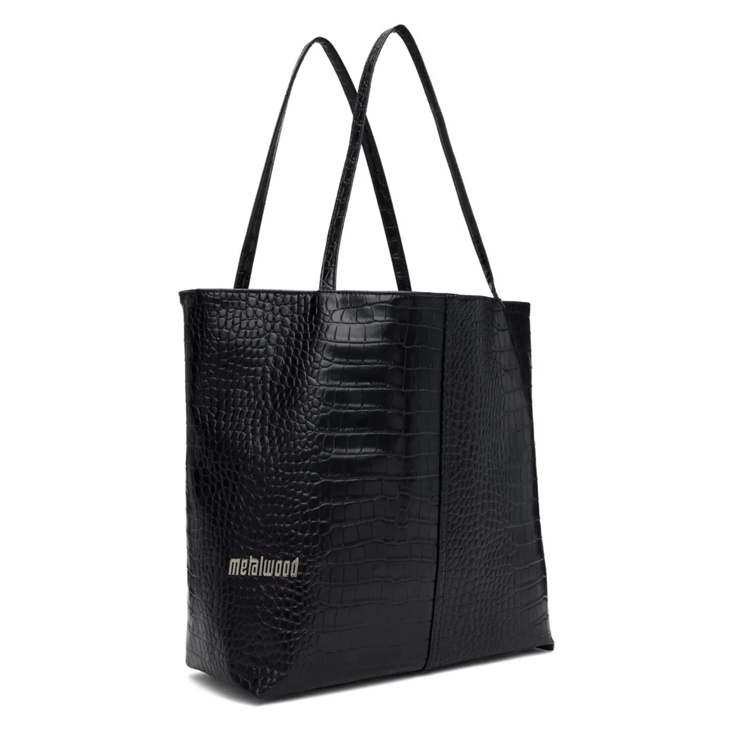 METAL LOGO STUD CROC TOTE - BLACK - Image 2