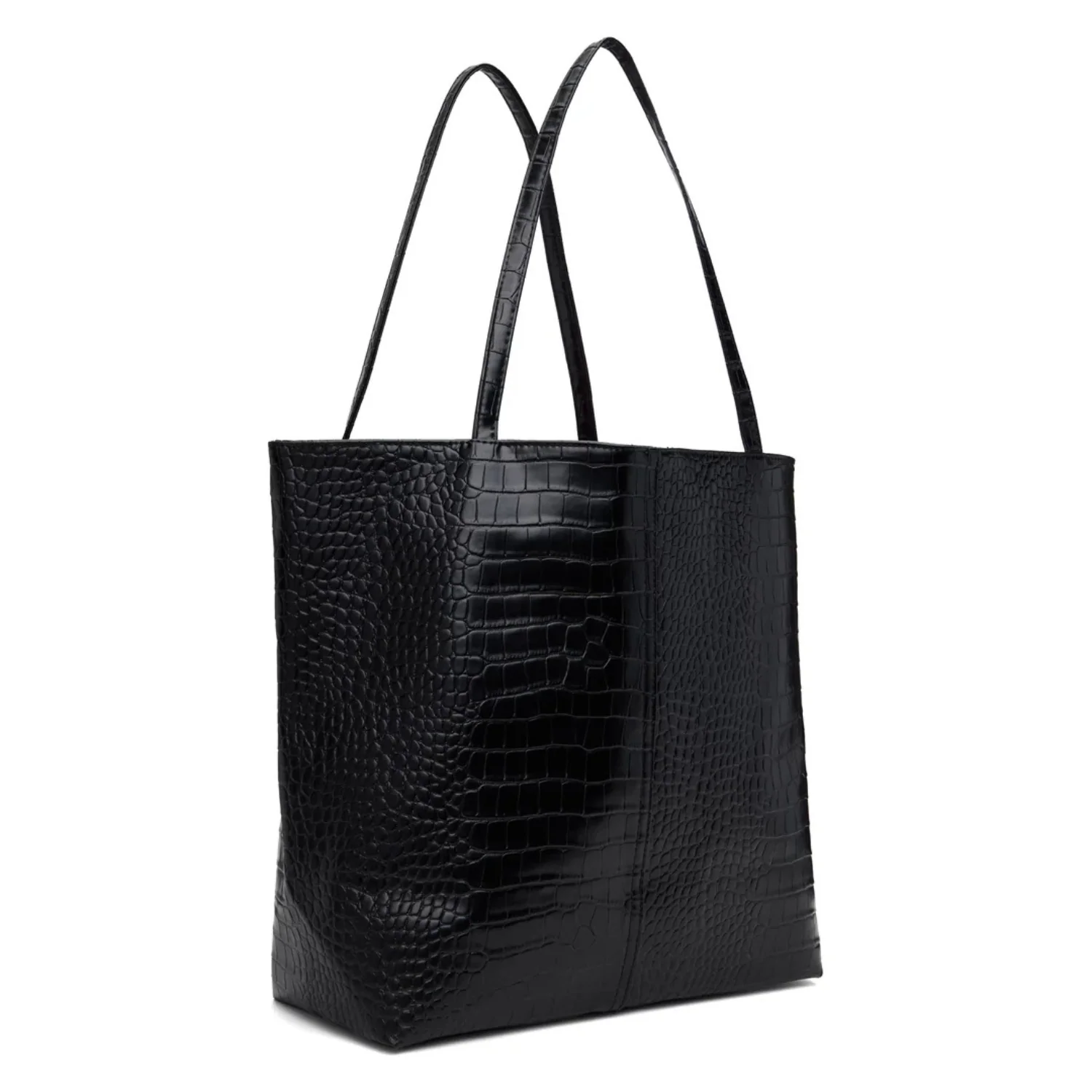 METAL LOGO STUD CROC TOTE - BLACK - Image 3