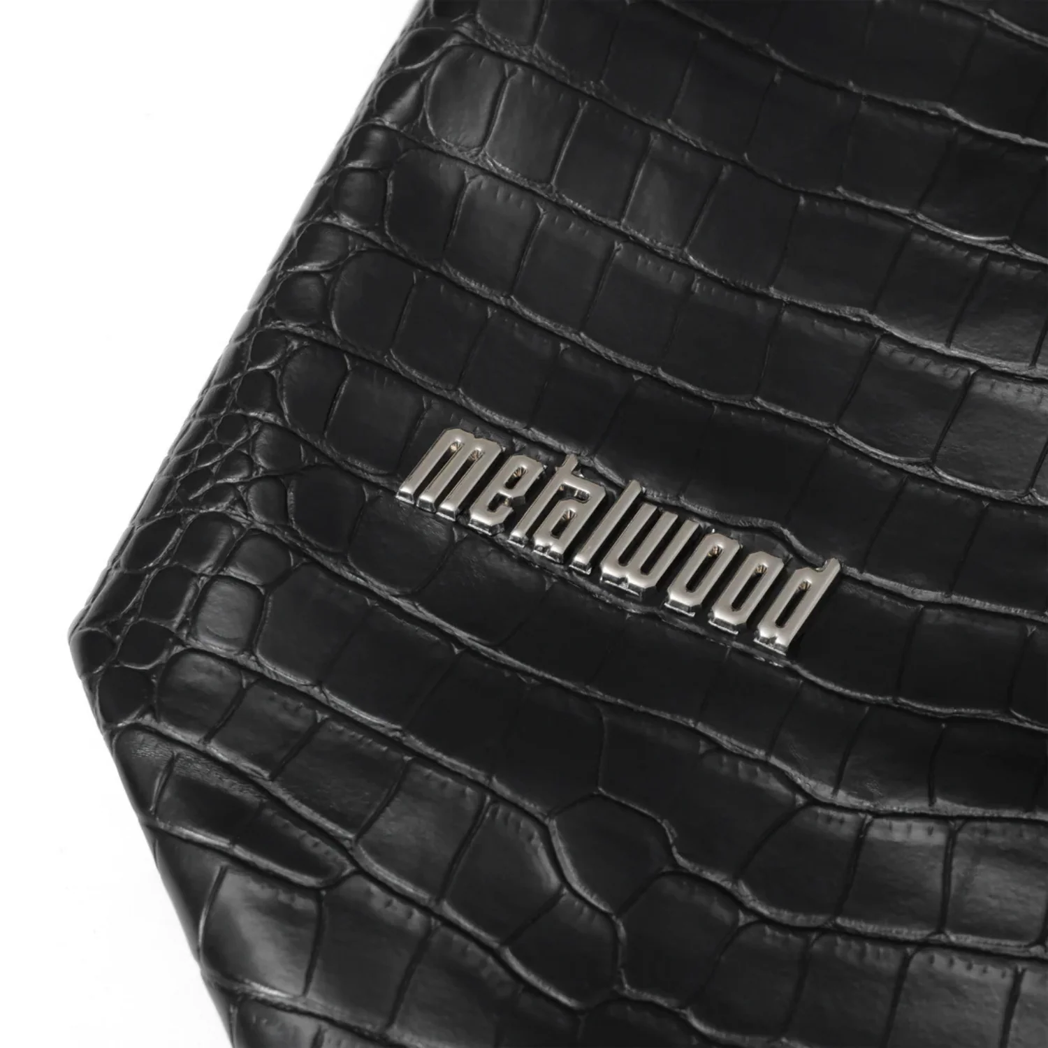 METAL LOGO STUD CROC TOTE - BLACK - Image 4