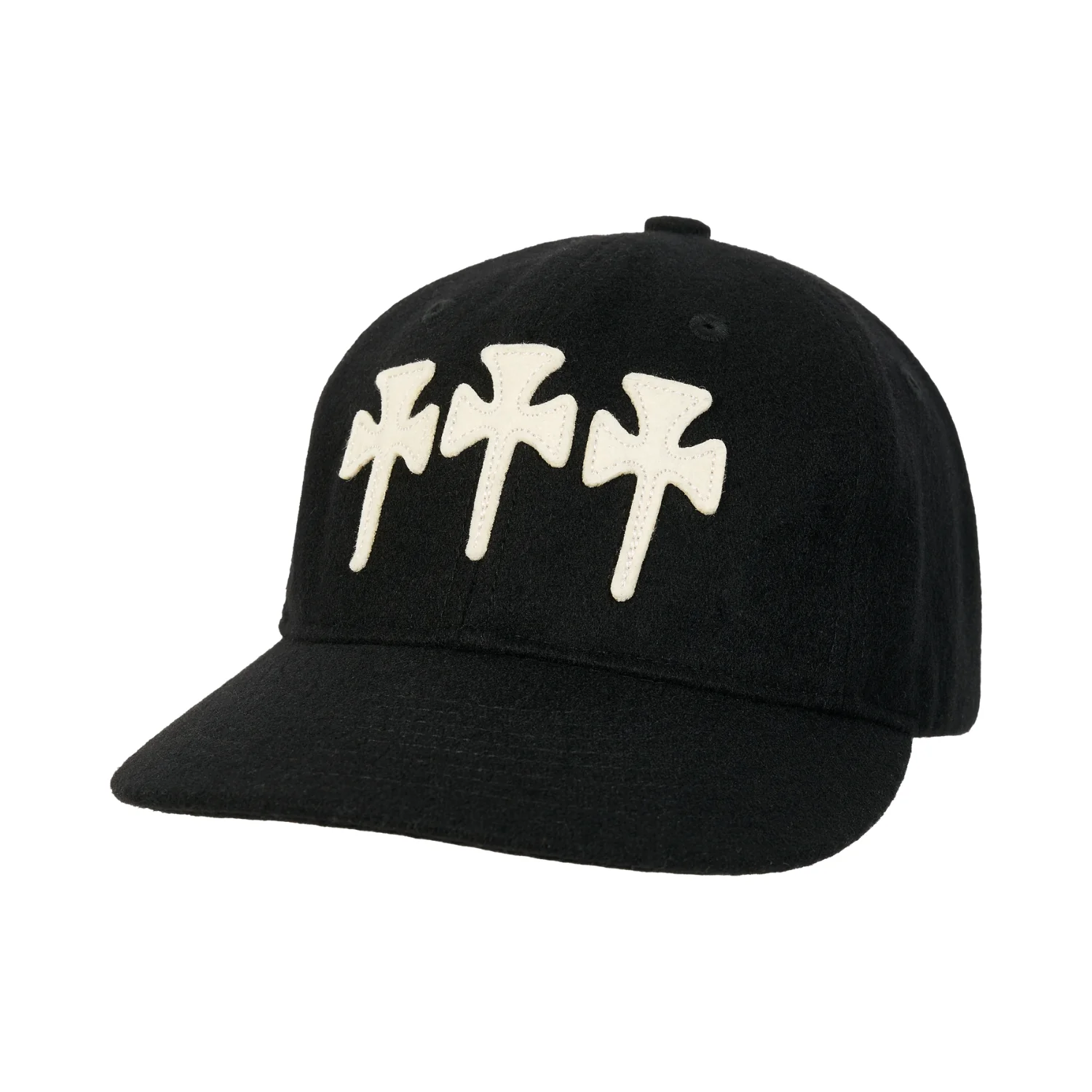 THREE CROSS WOOL BALL CAP - BLACK
